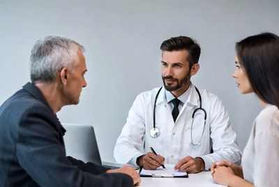 Doctor consulting elderly man and woman