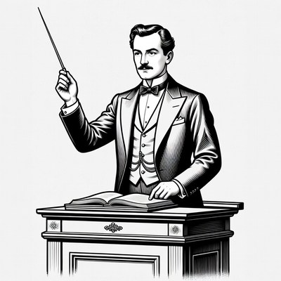 Man conducting with baton at podium
