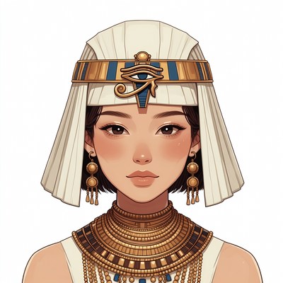 Asian woman in Egyptian pharaoh headdress