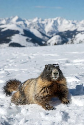 Marmot on snowy mountain