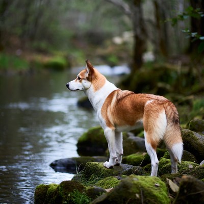 Australian Shepherd by Forest Stream