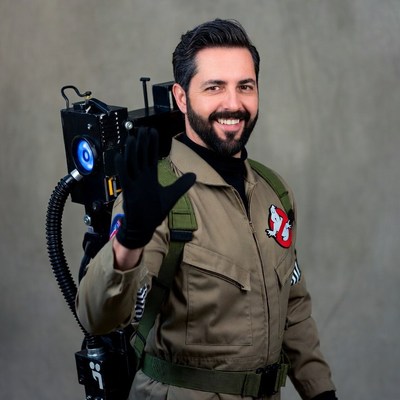 Man in Ghostbusters costume