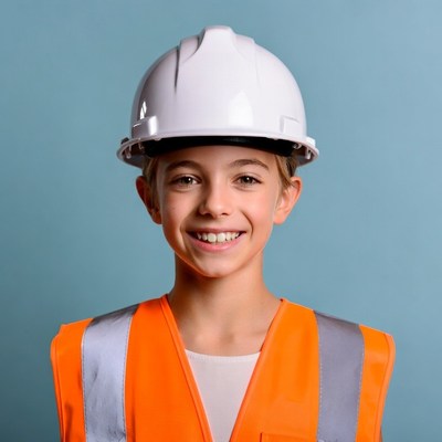 Girl wearing hard hat and vest