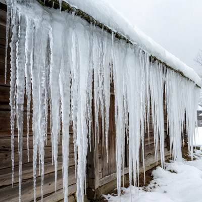 Icicles Hanging from Wooden Barn Roof