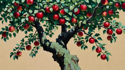 Apple tree with ripe red apples