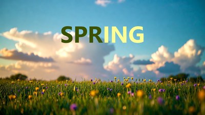 Spring Text Over Wildflower Field