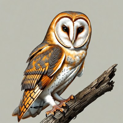 Barn Owl Perched on Branch
