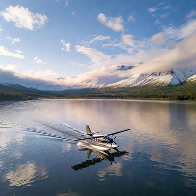 Seaplane on mountain lake