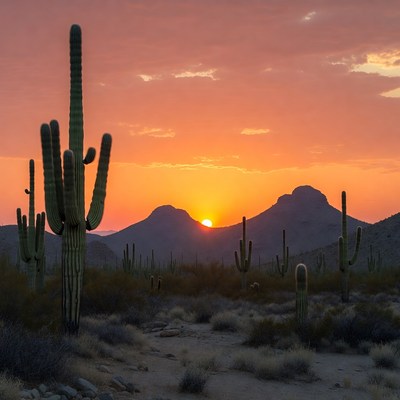 Saguaro Cacti Sunset Desert Landscape