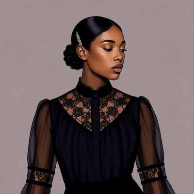 African-American woman in black lace dress
