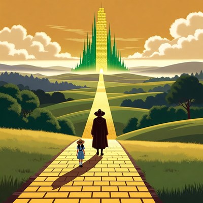 Dorothy and Scarecrow on Yellow Brick Road