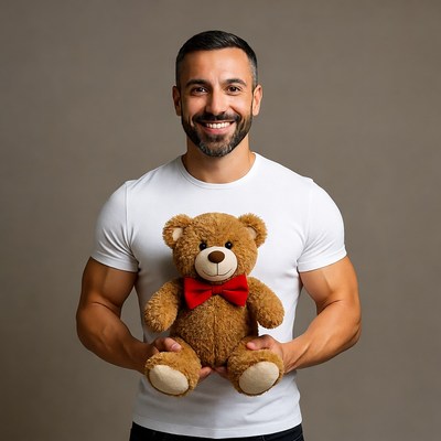 Man holding teddy bear