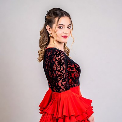 Woman in red black flamenco dress
