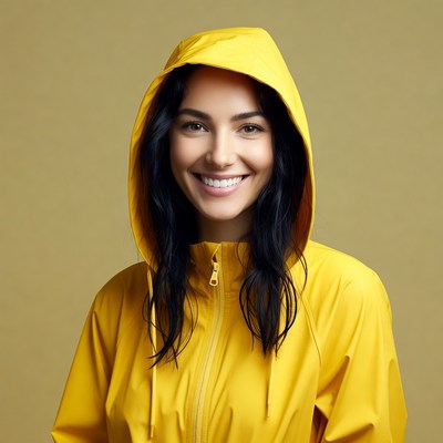 Woman smiling in yellow raincoat