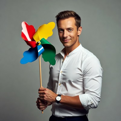 Man holding colorful pinwheel