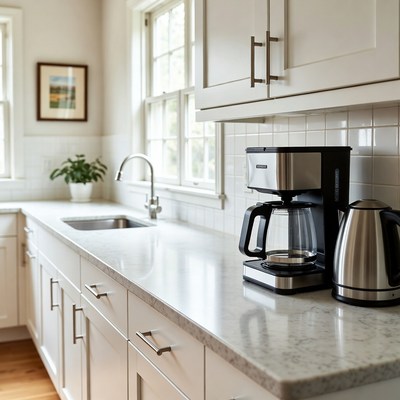 White Kitchen Counter with Coffee Maker