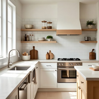 Modern White Kitchen with Wood Accents