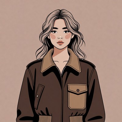 Asian woman in brown bomber jacket