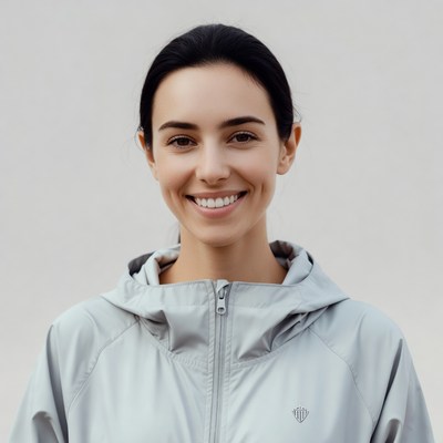 Smiling woman in gray hoodie