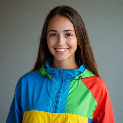 Teen girl smiling in colorful jacket
