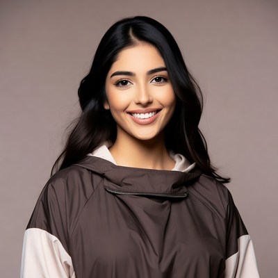 Smiling woman in brown hoodie