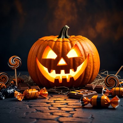 Jack-o'-lantern with Halloween Candy