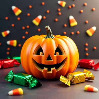 Jack-o'-lantern with Halloween candy