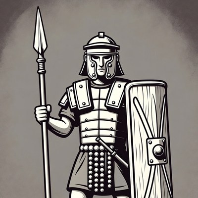 Roman soldier holding spear and shield