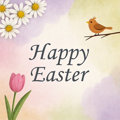 Happy Easter with Daisies Bird Tulip