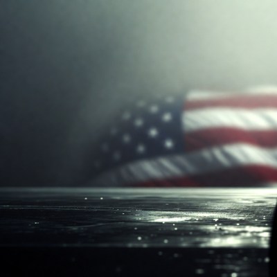 Blurred American Flag on Wet Surface