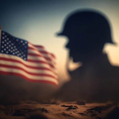 Soldier Silhouette with American Flag