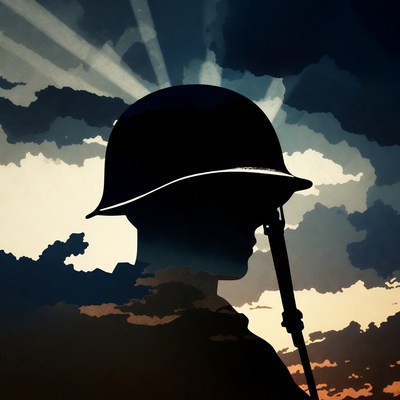 Soldier Silhouette with Rifle and Rays