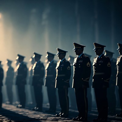 Soldiers Standing in Formation Silhouette