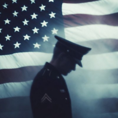 Soldier silhouette with American flag