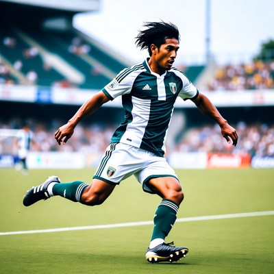 Asian soccer player running on field