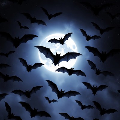 Bats Flying Around Full Moon