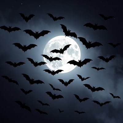 Bats Flying Around Full Moon