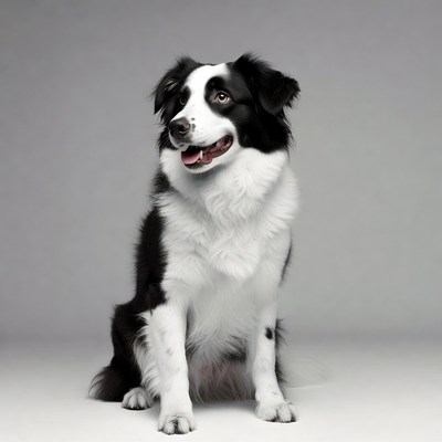 Border Collie sitting on gray background
