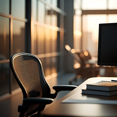 Empty office desk with computer