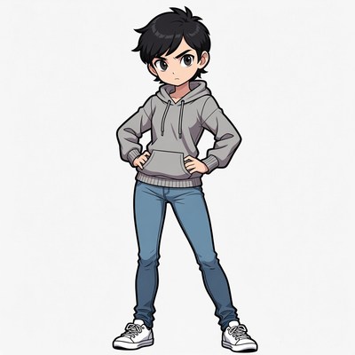 Anime boy with hands on hips