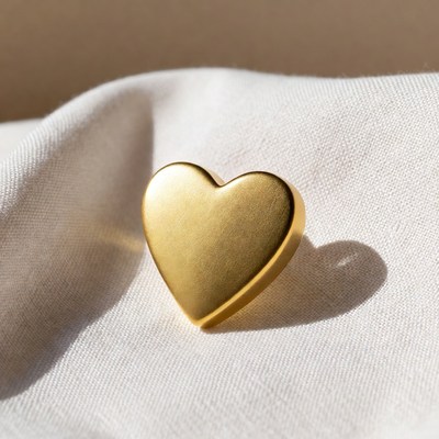 Golden heart on white fabric