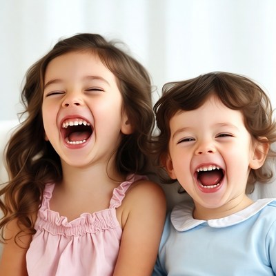 Two toddlers laughing together
