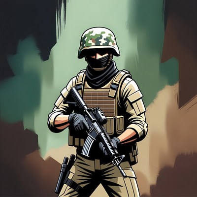 Soldier Holding Rifle Illustration