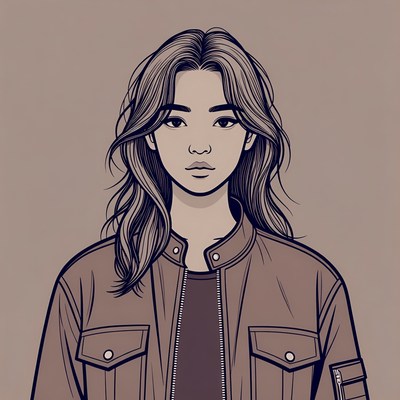 Asian woman in leather jacket