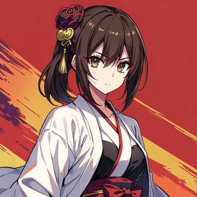 Anime girl in red-trimmed kimono
