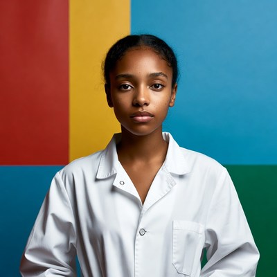 African-American girl in white lab coat