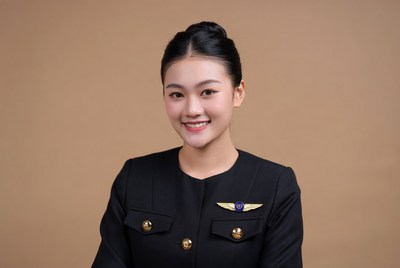 Asian woman in flight attendant uniform