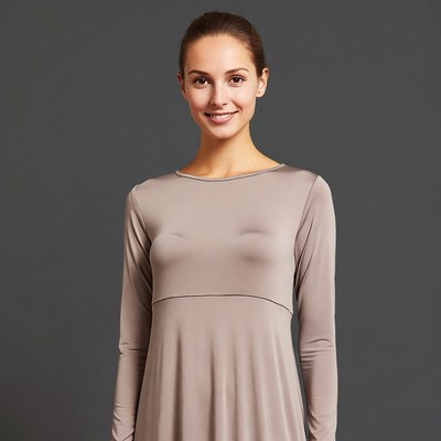 Woman in gray long sleeve dress
