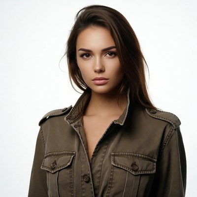 Woman in green jacket portrait