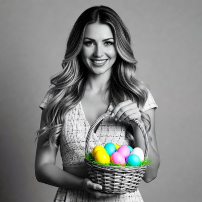 Woman holding Easter eggs basket
